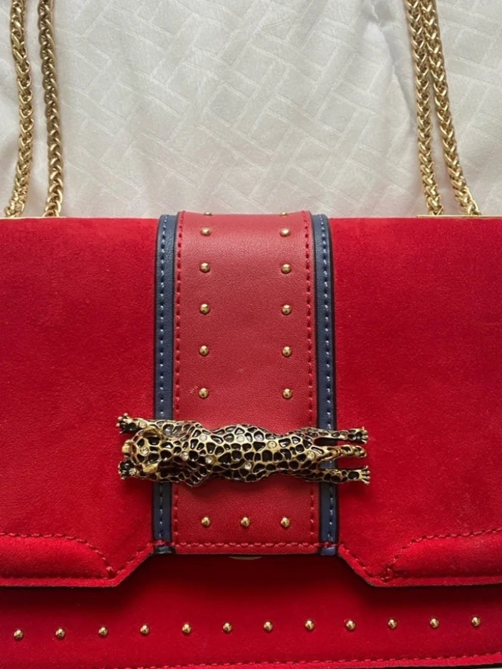 Topshop Red and Gold Panther Emblem Mini Shoulder Crossbody Bag